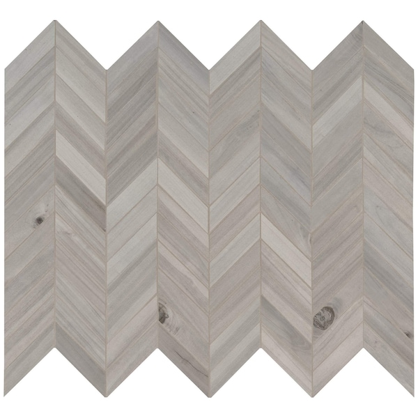 Havenwood Platinum Chevron 12 In. X 15 In. Glazed Porcelain Mesh-Mounted Mosaic Tile, 8PK